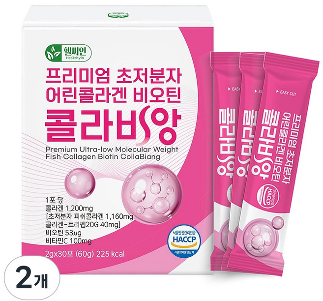 초저분자 어린콜라겐 트리펩타이드 콜라겐 식약청인증 해썹 다이펩타이드 비오틴 피쉬 콜라비앙, 60g, 2개