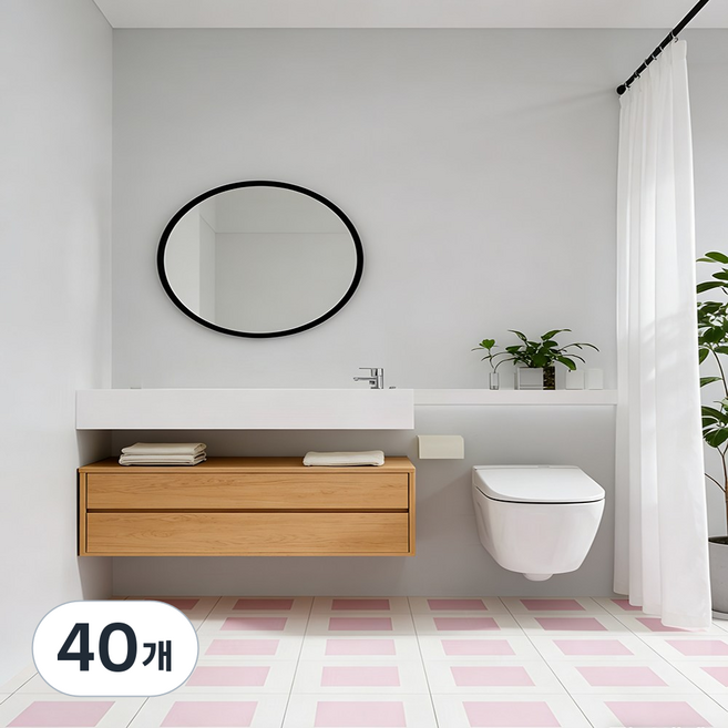 Fowod 바닥 데코타일 스티커 베란다 주방 화장실 방수 미끄럼방지, 40개, 분홍색