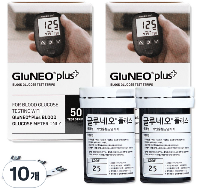 오상헬스케어 글루네오 플러스 개인용 혈당검사지, 10개, 50개입