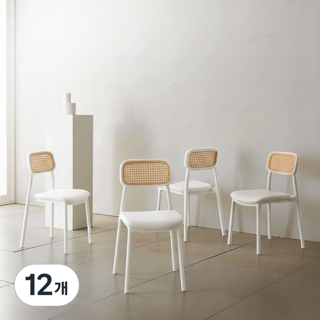 이엔비 인테리어 등받이 편한 쿠션 식탁의자, 화이트, 12개