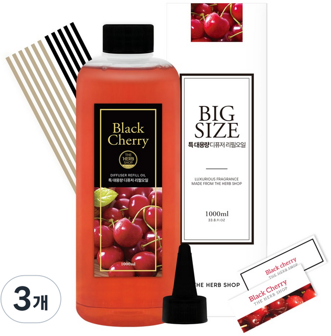 더허브샵 특대용량 디퓨저 리필오일, 블랙체리, 1000ml, 3개