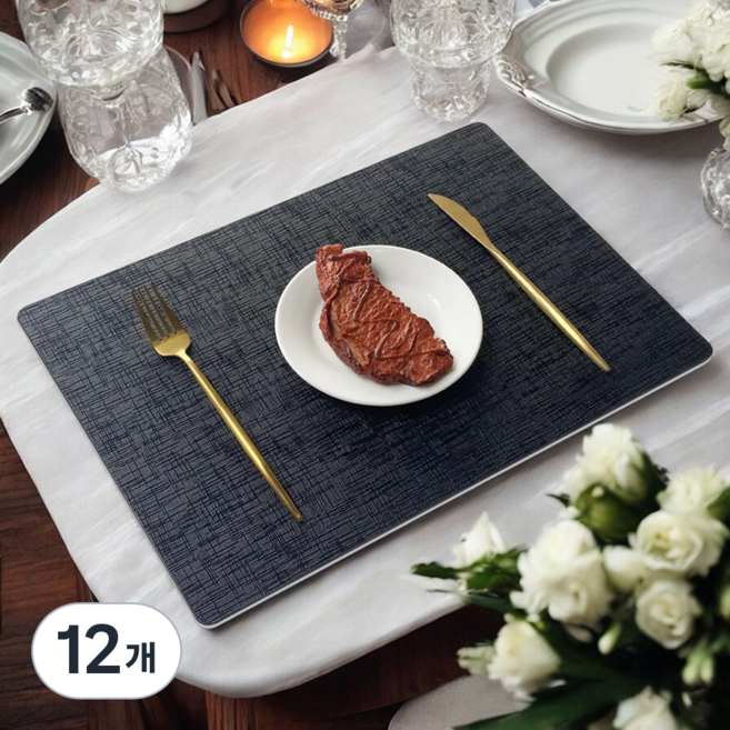 소담루밍 북유럽 비건 가죽 방수 식탁 테이블 매트 고급스러운 식탁매트, 12개, 43 x 30 cm, 블랙