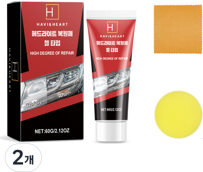라이프헬퍼 헤드라이트복원제 코팅제 세트 자동차 오토바이 전조등 복원제 UV코팅제, 2개, 60g