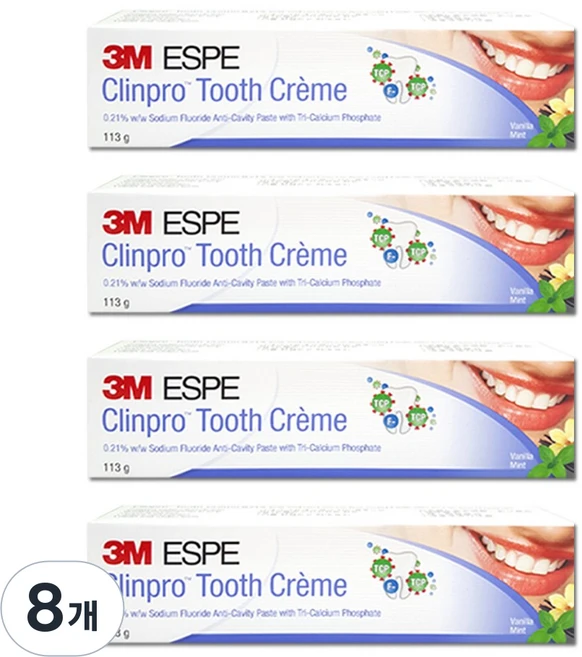 3M 클린프로치약 바닐라민트 코팅 인산칼슘 기능성 구취제거 충치예방 미백 치과전용, 8개, 113g - 쿠팡