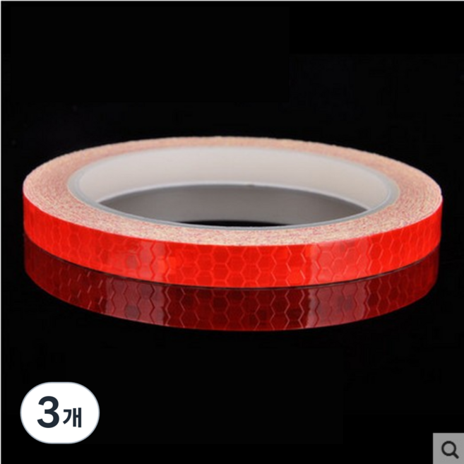 타이어 휠 야광 반사 테이프 자동차 스쿠터 오토바이 형광 튜닝 축광테이프 반사스티커, 레드, 3개