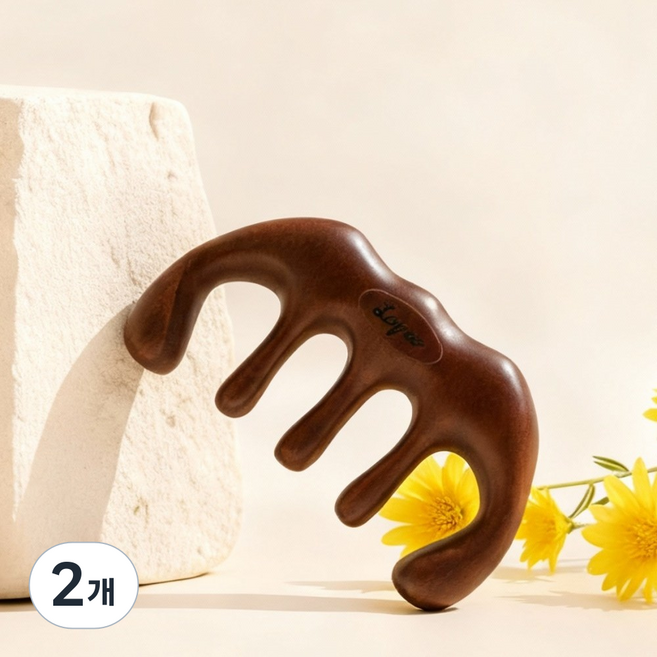 로그로 나무 두피 괄사 마사지기, 갈색, 2개