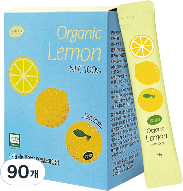 건강담다 유기농 레몬즙 레몬수 레몬스틱, 90개, 15ml