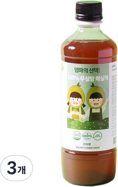 산이랑 무설탕 매실청 백프로 매실원액, 3개, 500ml