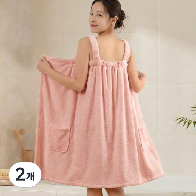 비바프 부드러운 도톰한 여성 목욕 샤워 가운 타올, 2개, 핑크