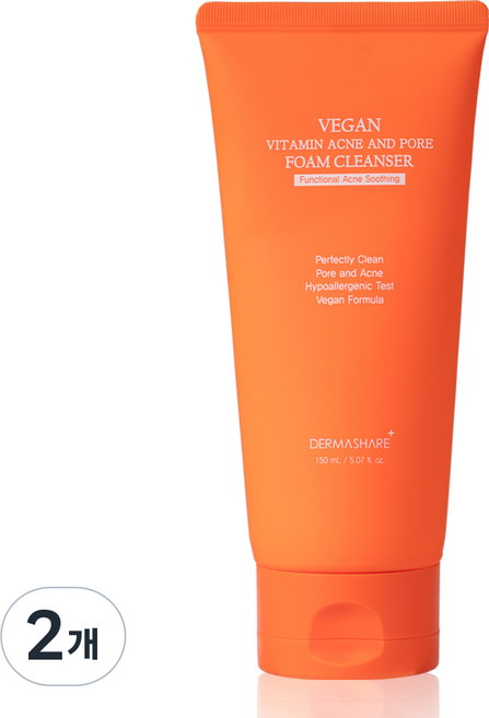 더마쉐어 비건 비타민 여드름 아크네 앤 포어 딥 폼 클렌저, 2개, 150ml