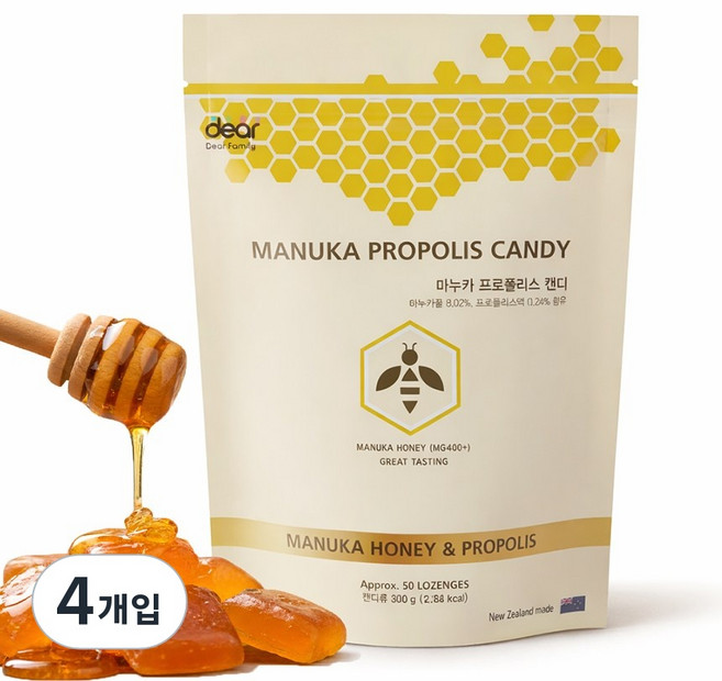 디어패밀리 뉴질랜드 마누카 프로폴리스 캔디, 300g, 4개