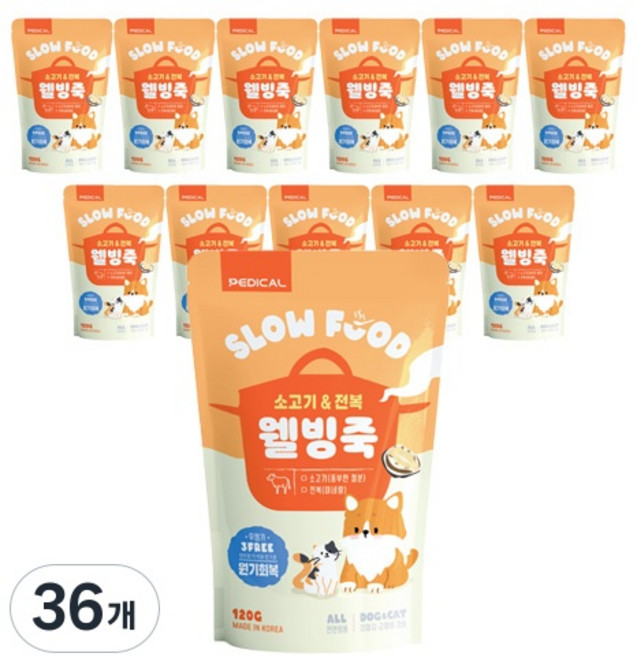 웰빙죽 소고기&전복 12개입 기력보충 강아지영양죽 고양이간식 원기회복, 소고기 & 전복, 120g, 36개