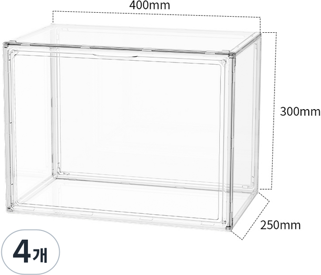 하이텍윙 아크릴 적층형 수납함 앞오픈 정리함 신발/소품 보관함 40x30x25cm, 4개, 투명