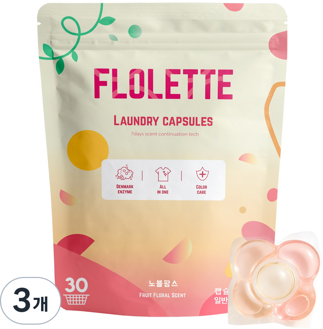 프루트플로랄 퍼퓸 올인원 캡슐 세제 스윗트피치 향 복숭아향, 3개, 30개입