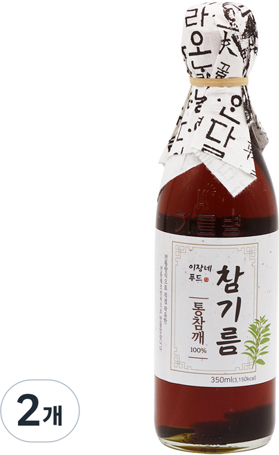 이장네 저온압착 참 고소한 IOO%통참기름, 2개, 350ml
