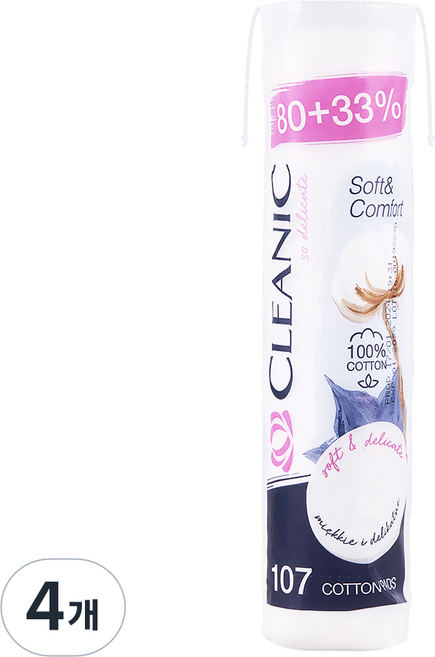 클레아닉 Pro Silk 소프트 앤 컴포트 화장솜, 107매입, 4개