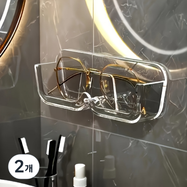 벽걸이 부착식 안경 케이스 보관 거치대 수납 선반, 투명, 2개