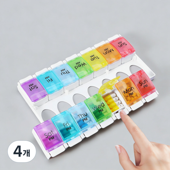 상덕 요일별 약통 케이스 AM PM 분리 휴대용 약 정리함 영양제 보관함, 4개
