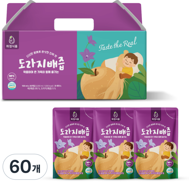 하정식품 100% NFC 착즙 국내산 도라지배즙, 60개, 100ml