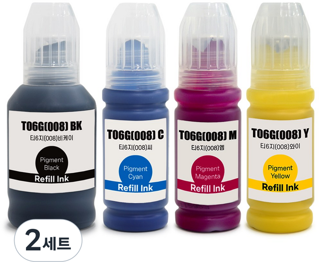 모노테크 엡손 호환잉크 세트 T06G, 2세트, 검정+파랑+빨강+노랑
