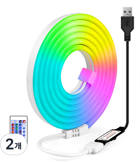 원그리드 RGB 네온플렉스 USB LED 스트립 5m 잘라쓰는 줄조명, 2개
