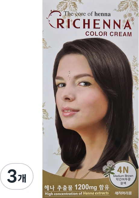 리체나 칼라 크림, 4N 약간어두운갈색, 3개 - 쿠팡