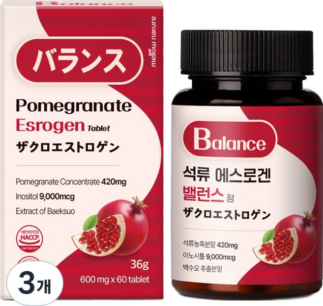 멜로우네이쳐 석류 에스 로겐 밸런스 정 이노시톨까지 함유, 3개, 60정