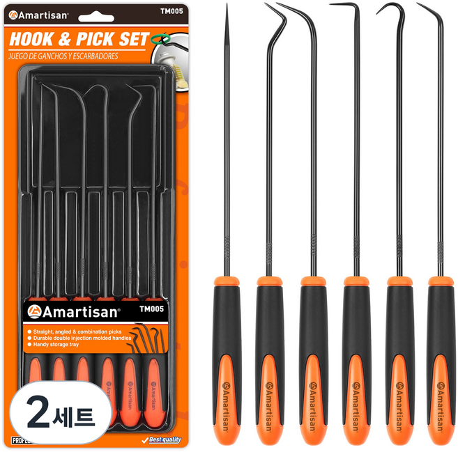 공구PXJ 오링풀러 6P세트 후크 픽크 송곳 갈고리 O링탈거 세트, 2세트