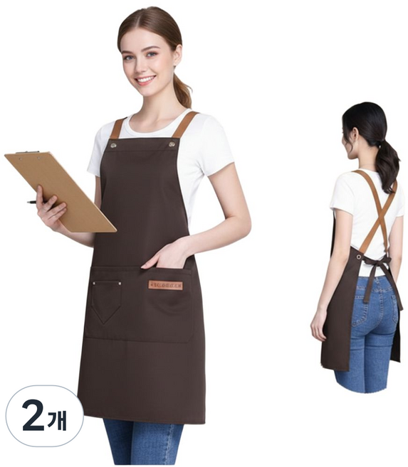 딜리홈 길이조절 방수 앞치마 주방용 식당용 카페 작업용 앞치마, 2개, 브라운