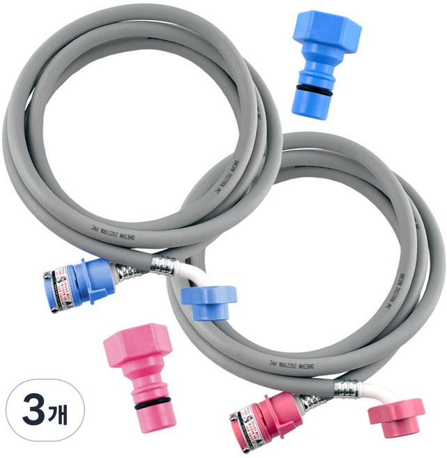 철물마켓 국산 세탁기호스 3M 냉수+3M 온수 원터치 급수호스, 3개