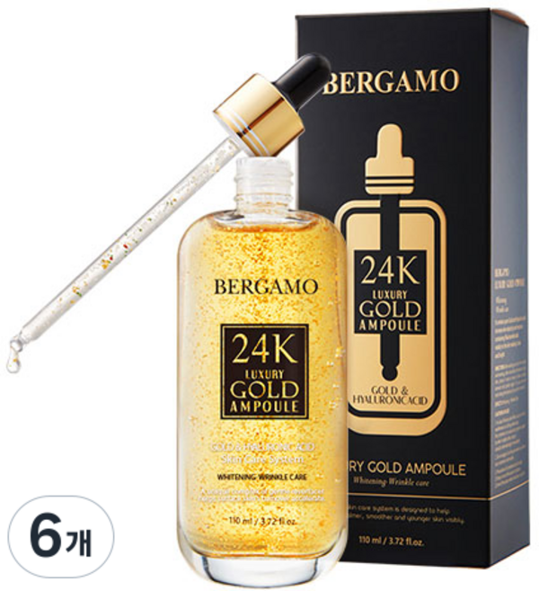 베르가모 럭셔리 24K 골드 콜라겐 앰플 피부보습 콜라겐 히알루론산 주름앰플 피부 미백 피부주름개선 대용량, 110ml, 6개
