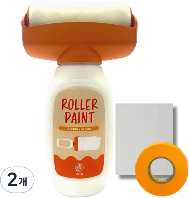 바다봄 셀프페인팅 롤러 일체형 외벽 베란다 보수용 롤러페인트, 화이트, 500ml, 2개