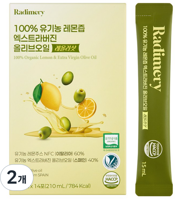 라디메리 100% 유기농 레몬즙 엑스트라버진 올리브오일 레올리샷 14포, 2개, 210ml