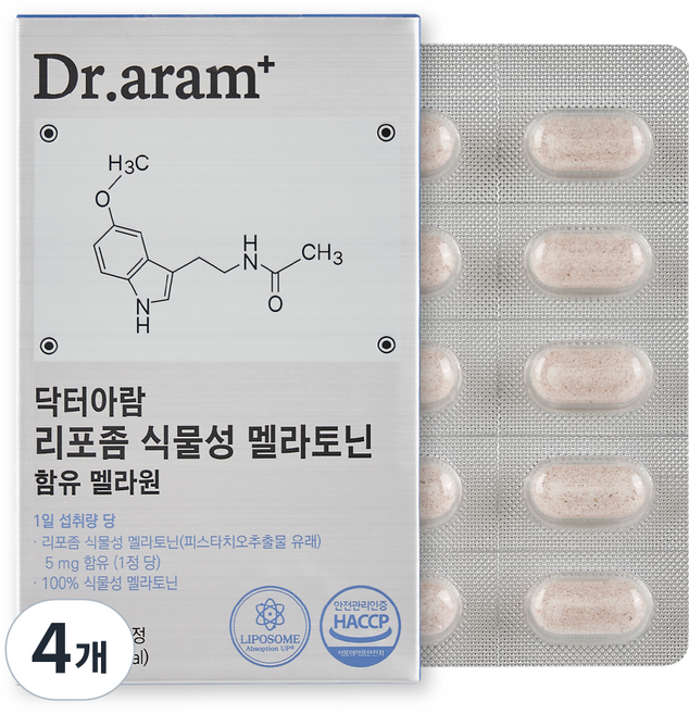 닥터아람 리포좀 식물성 멜라토닌 5mg 함유 멜라원, 4개, 30정