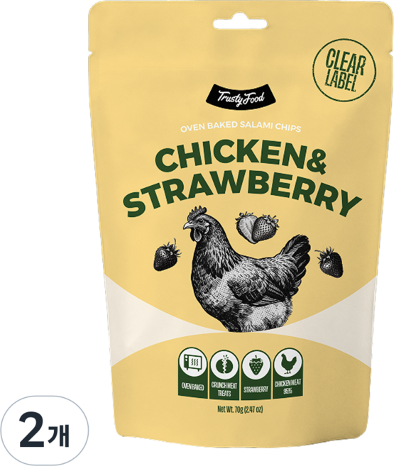 트러스티푸드 강아지 살라미 칩 95% 생육 오븐구이 저속노화 무첨가 육포 간식, 2개, 70g, 치킨&스트로베리