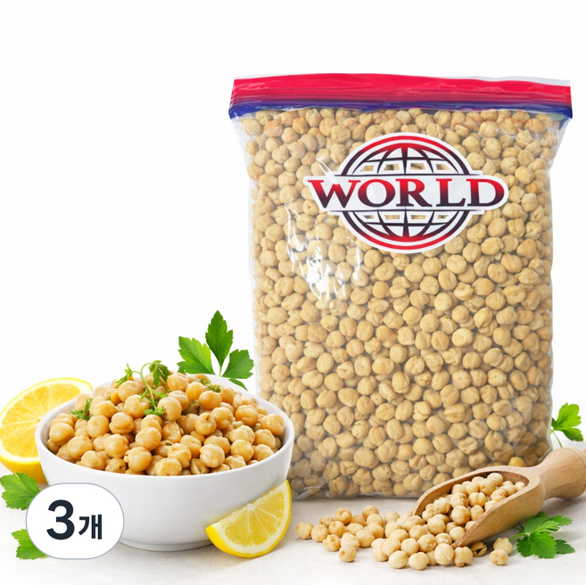 World White Chana Chick Peas 병아리콩, 3개, 800g