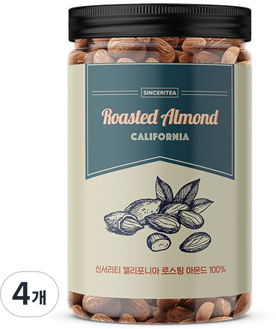 신서리티 캘리포니아 로스팅 아몬드 100%, 4개