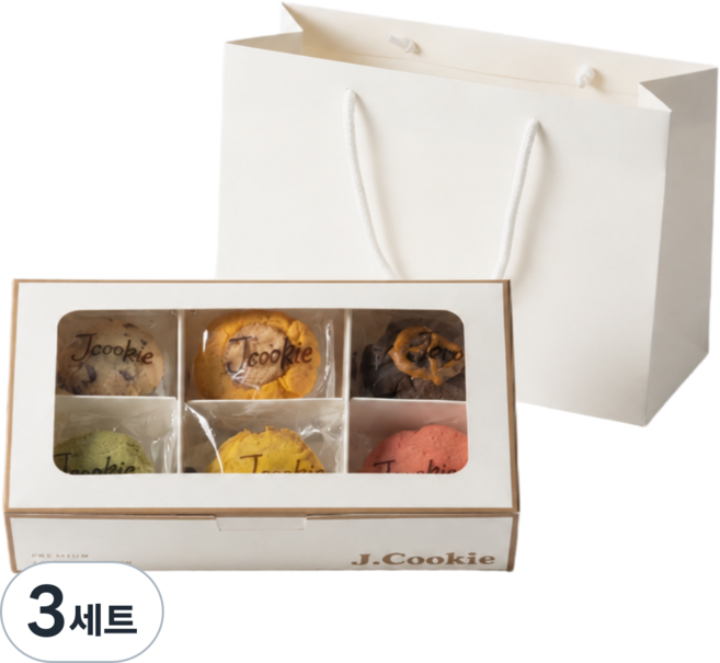 제이쿠키 수제쿠키 답례품 선물세트(선물박스포장 쇼핑백), 3세트, 쿠키세트+쇼핑백