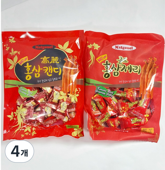 맛고을 뉴 고려홍삼캔디 + 맛고을 뉴 골드 홍삼제리, 4개, 300g