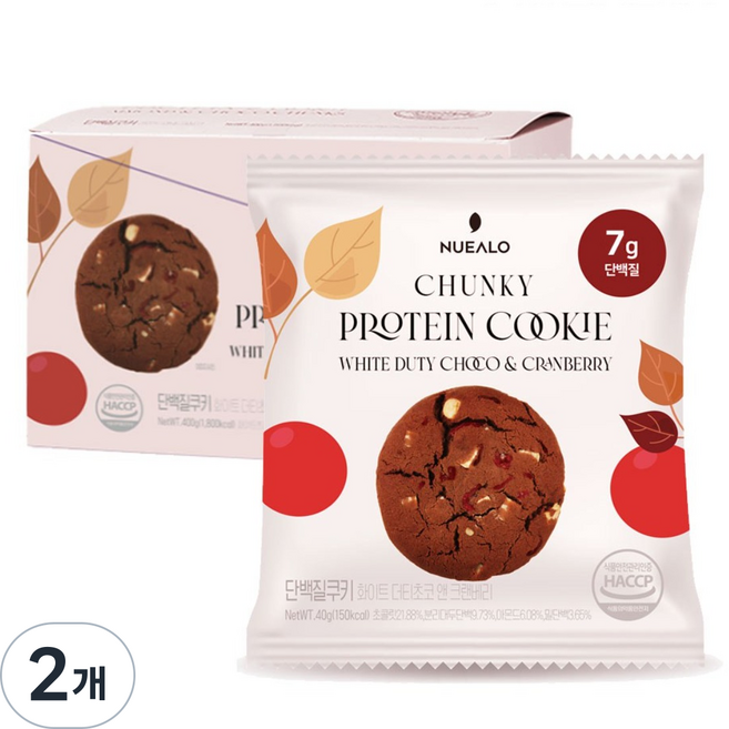 누알로 단백질 쿠키 화이트초코 앤 크랜베리 맛, 2개, 400g