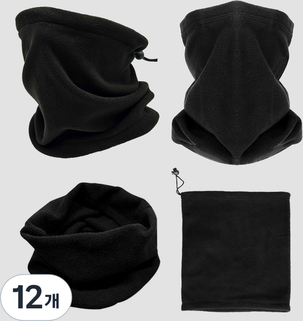 폴라폴리스 초경량 기모 넥워머 세트, 12개, 블랙