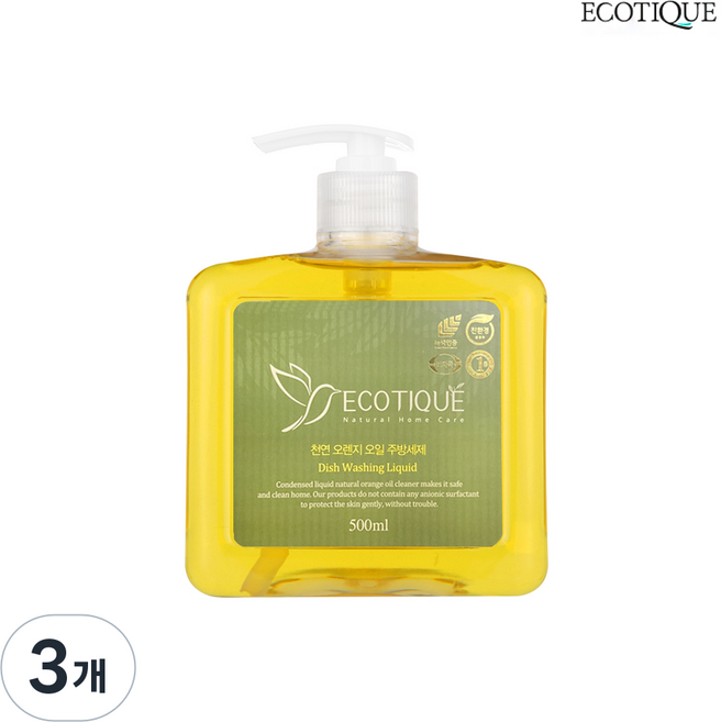 에코띠끄 오렌지 오일 주방세제 본품, 500ml, 3개