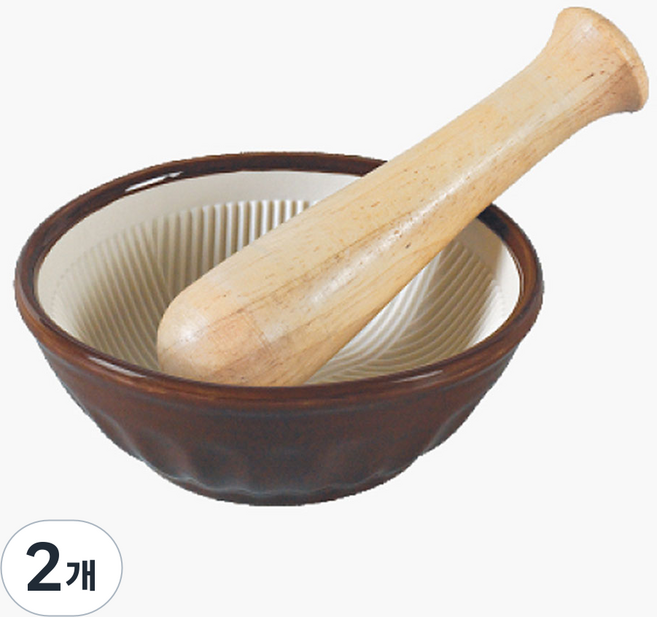 BSI 도자기 절구 깨갈이 마늘 다지기 이유식 깨가는 절구통, 2개