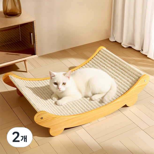 CABULE 고양이 스크래처 사이잘삼 스크래쳐 원목 고양이장난감 소파스크래쳐 고양이용품, 2개, 흰색
