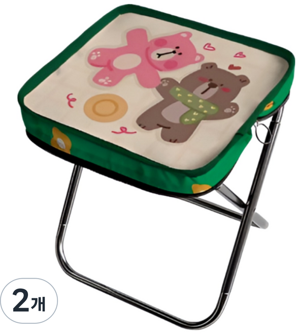 체리닷컴 캠핑 캐릭터 알루미늄 접이식 의자 폴딩 스툴, 아이보리 곰돌이들, 2개