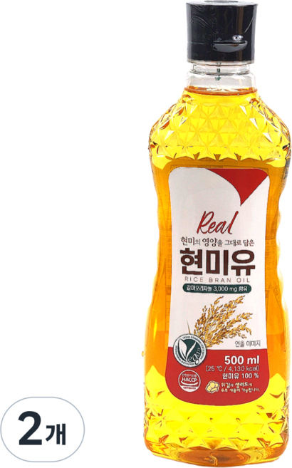 리얼 현미유 HACCP인증 국내제조 미강유 식용유, 2개, 500ml