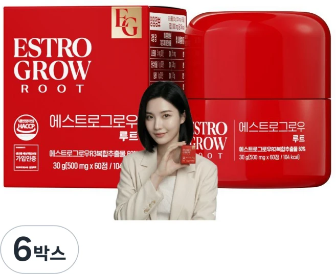 에스트로그로우 루트 여자 아누카사과 오미자 석류 비오틴 맥주효모 여성 보조제 HACCP, 6박스, 60정 - 쿠팡