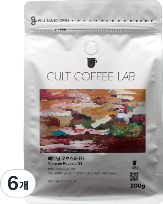 컬트커피랩 진한 바디 쌉쌀한 다크 로브스타 G1 싱글오리진 커피원두, 1kg, 6개, 홀빈(분쇄안함)