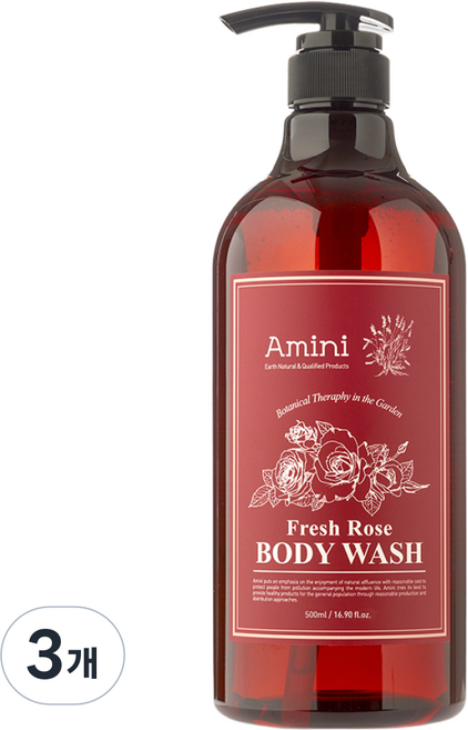아미니 플라워테라피 바디워시 프레쉬로즈, 3개, 500ml