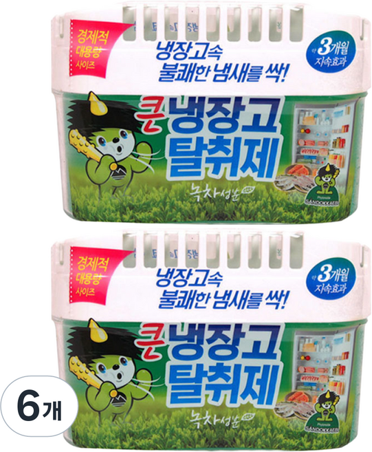 산도깨비 큰 냉장고 탈취제 본품 녹차, 420g, 6개